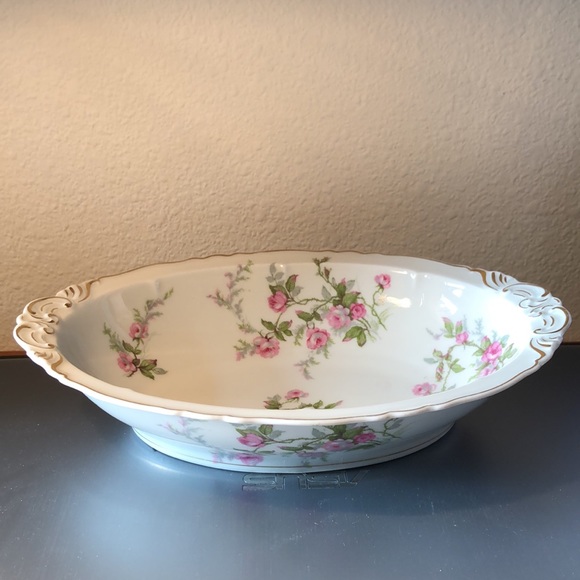 Haviland Limoges France Fine Porcelain Sylvia Pink Roses Oval Vegetable Bowl 10” - Picture 6 of 9
